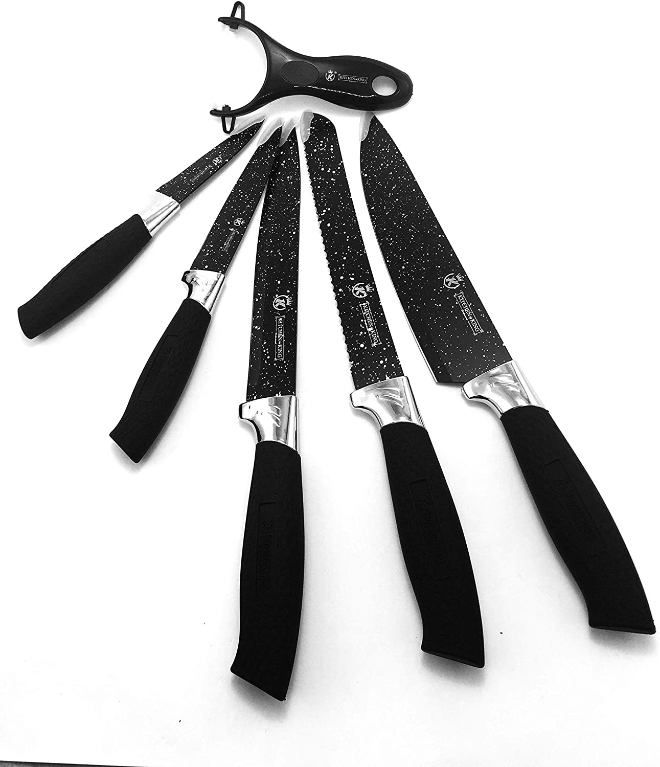 Juego de 5 Cuchillos Alemanes y Pelador - Kitchen King - De Acero Inoxidable 