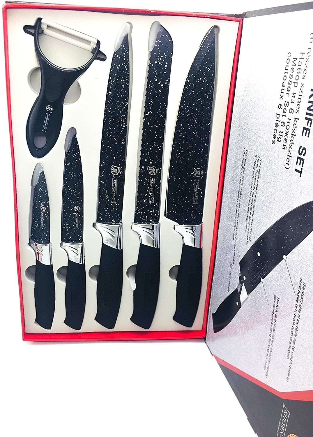 Juego de 5 Cuchillos Alemanes y Pelador - Kitchen King - De Acero Inoxidable 