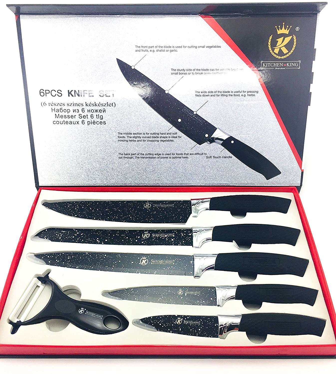 Juego de 5 Cuchillos Alemanes y Pelador - Kitchen King - De Acero Inoxidable 