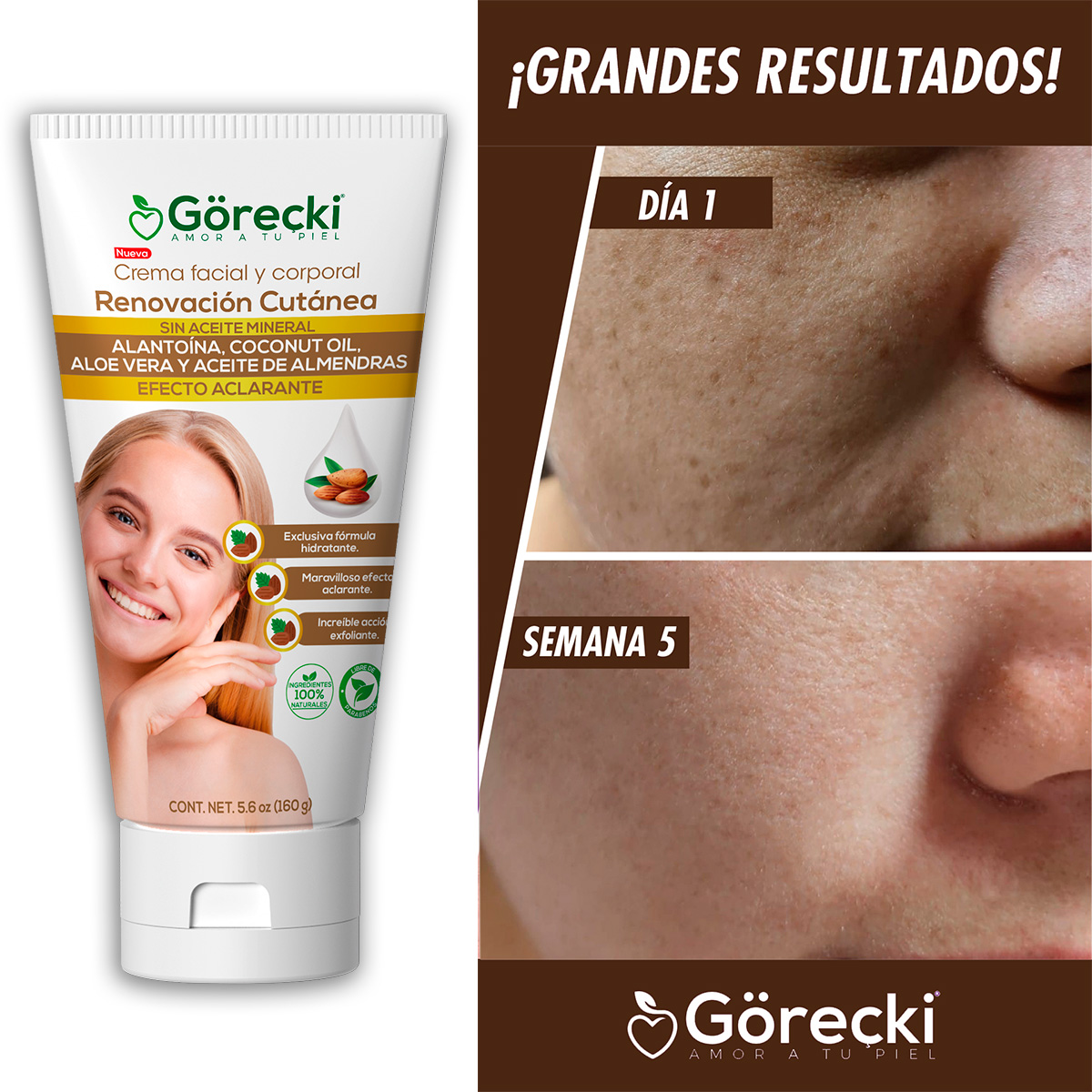 Crema para manchas en la cara Gorecki de almendras