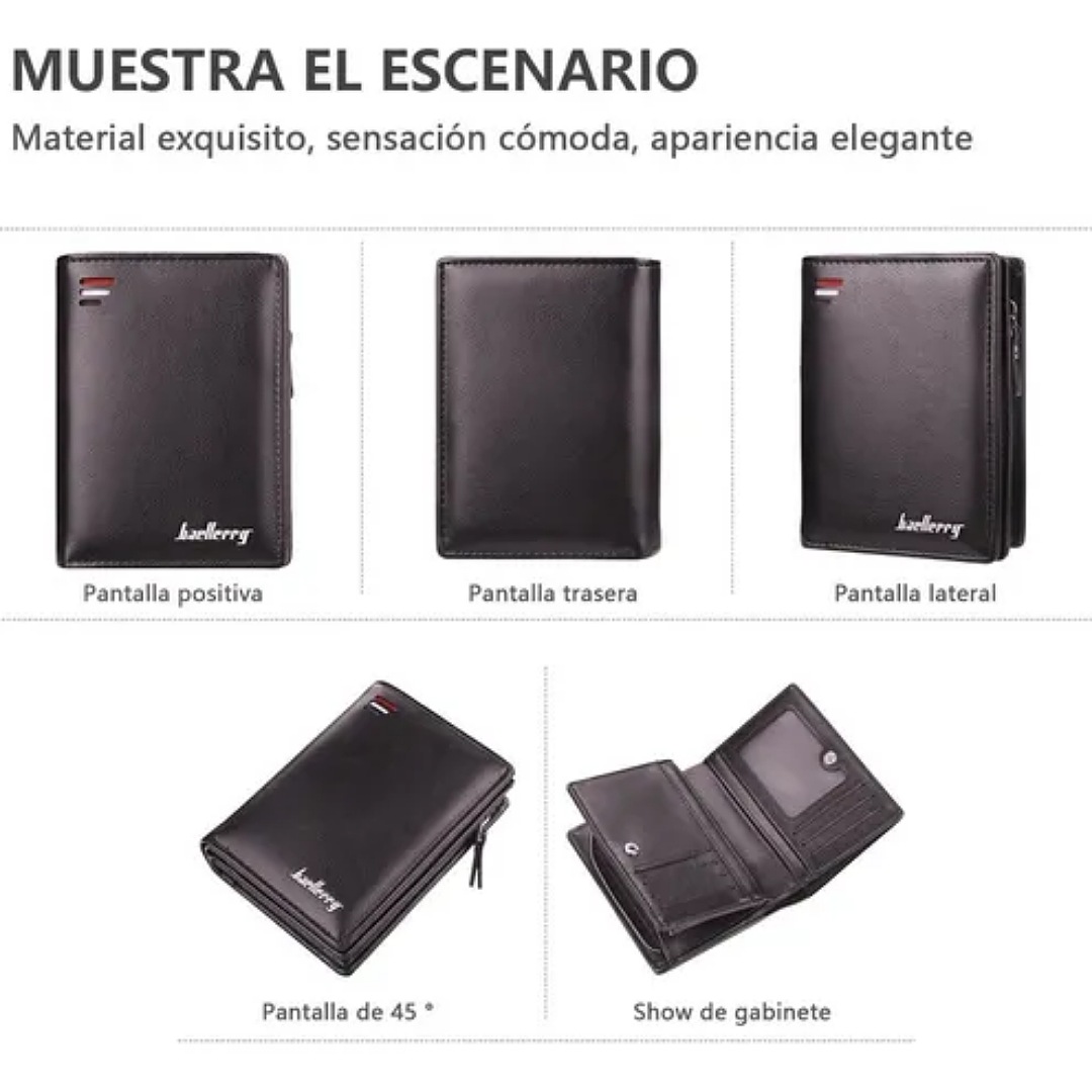 Cartera Baellerry De Cuero Con Monedero Cierre Para Hombre