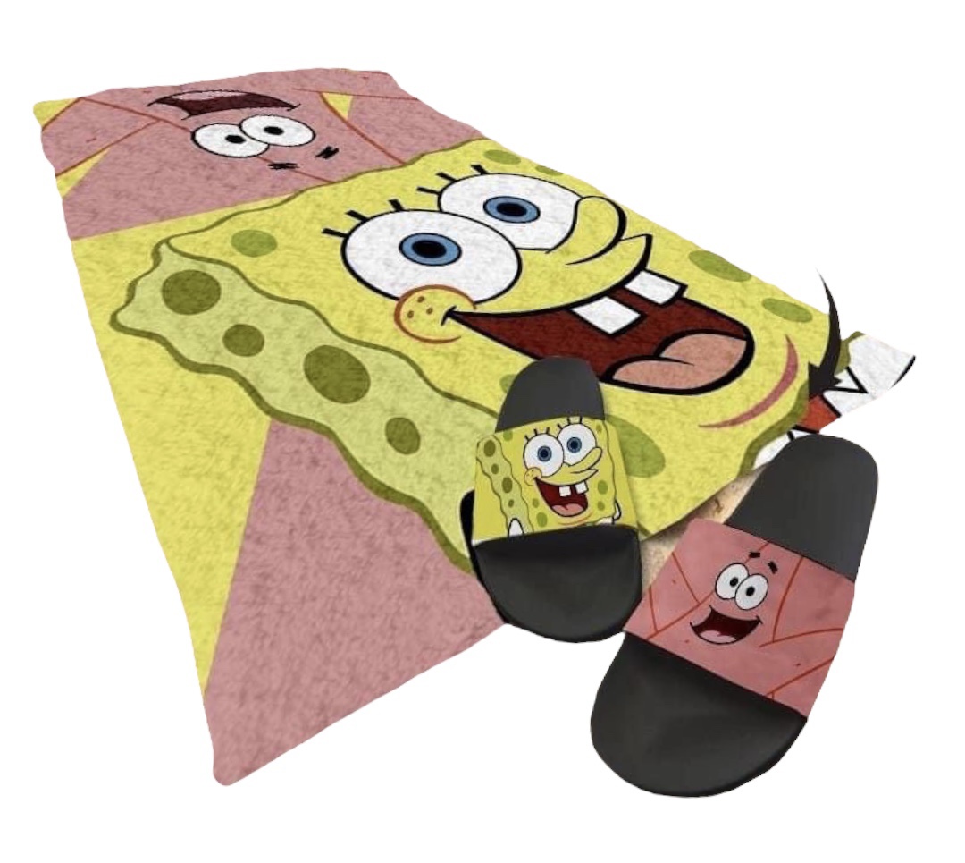 Juego De Sandalias Y Toalla de baño Diseño Bob Esponja Y Patricio, Arenita, Stitch