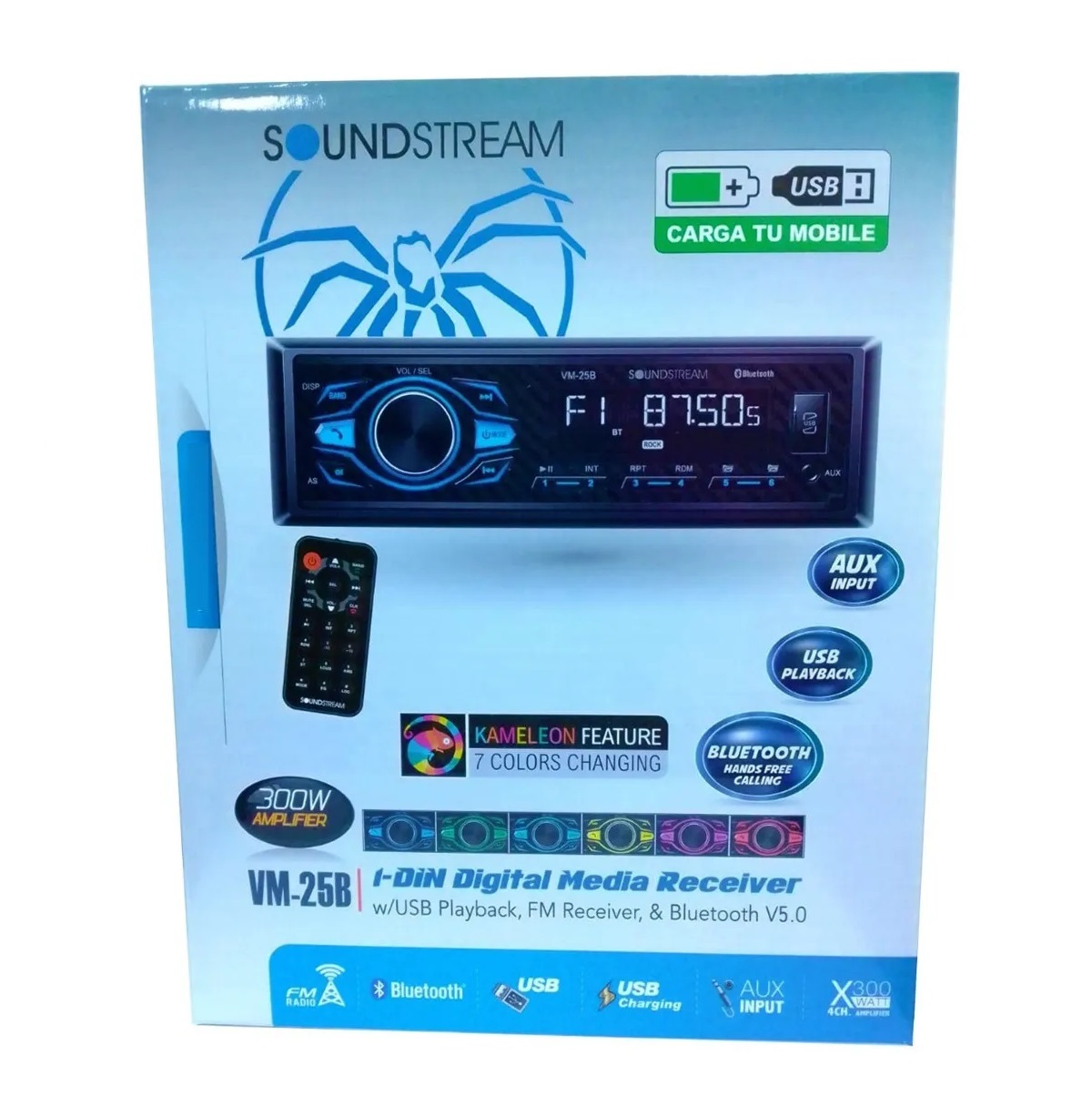 Autoestéreo Soundstream VM-25B con USB, bluetooth y lector de tarjeta SD y auxiliar