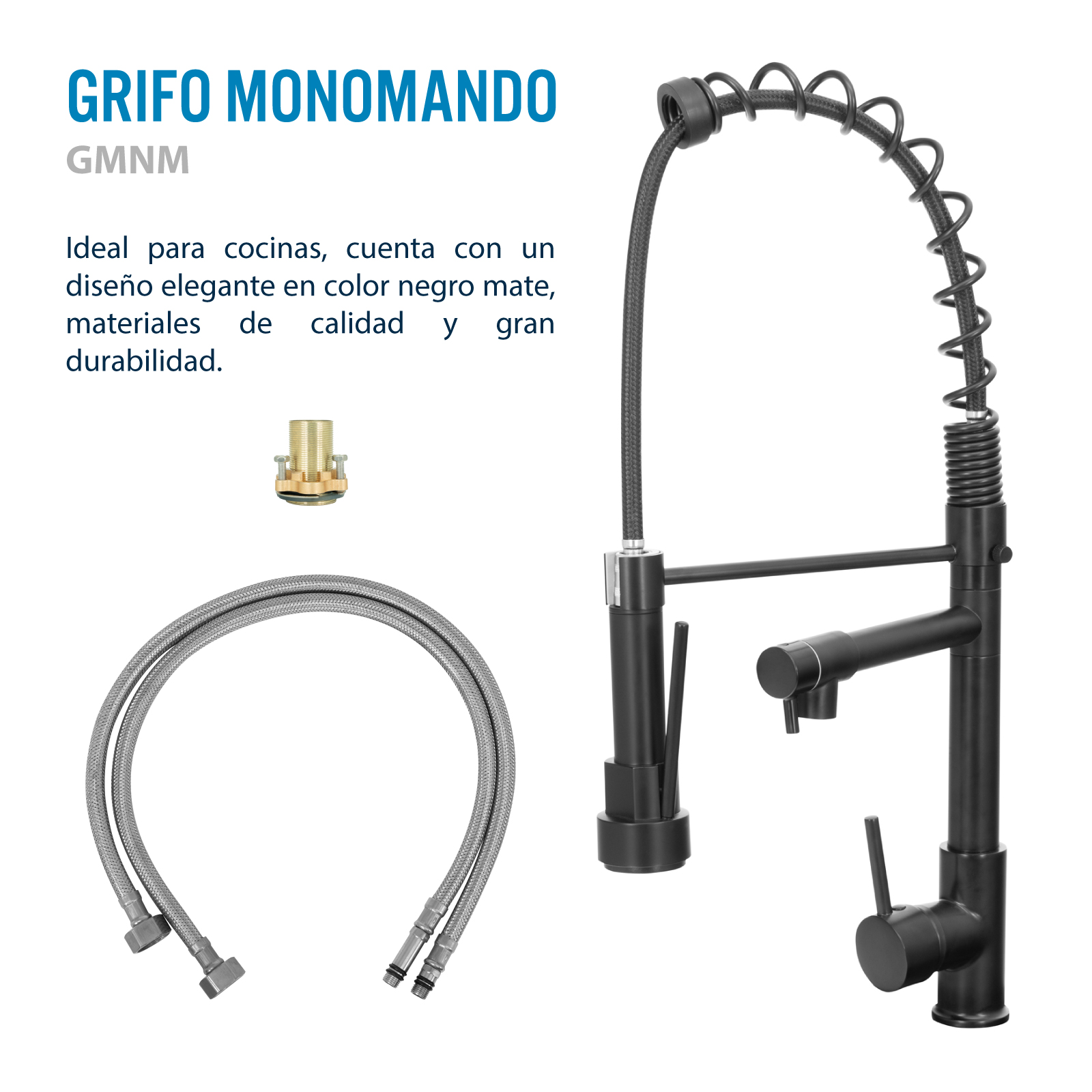 Grifo Monomando de Cocina Llave Mezcladora con Manguera 360 Cuello Flexible