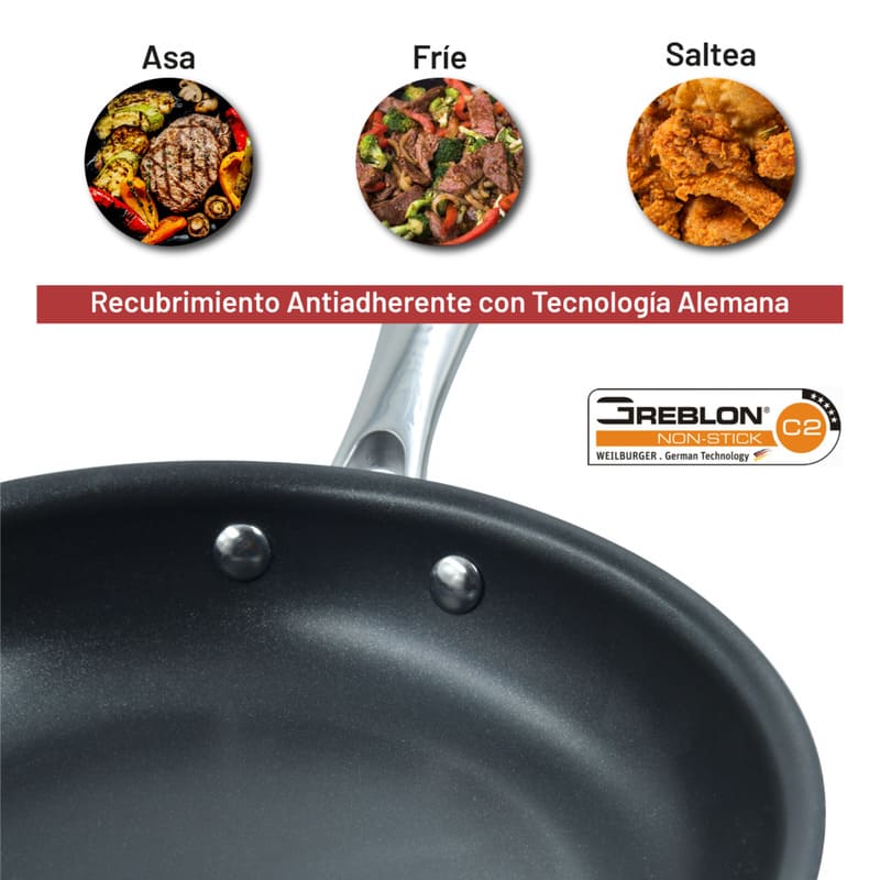 Sartén Antiadherente de Acero Inoxidable 20 cm Diámetro con Cubierta de Teflón Marca Pranzo Elite