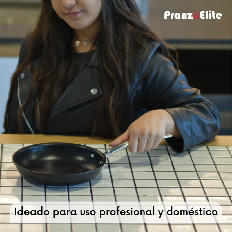 Sartén Antiadherente de Acero Inoxidable 20 cm Diámetro con Cubierta de Teflón Marca Pranzo Elite