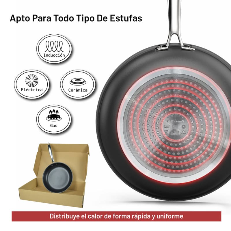 Sartén Antiadherente de Acero Inoxidable 20 cm Diámetro con Cubierta de Teflón Marca Pranzo Elite