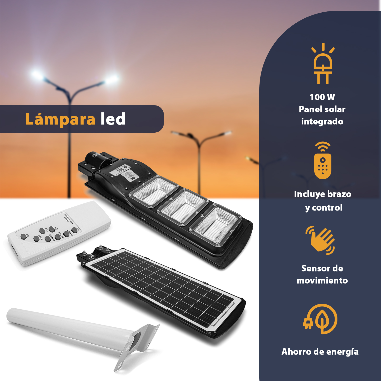 3 Pack Lámpara Suburbana Panel Solar Integrado 100W Zolar Led