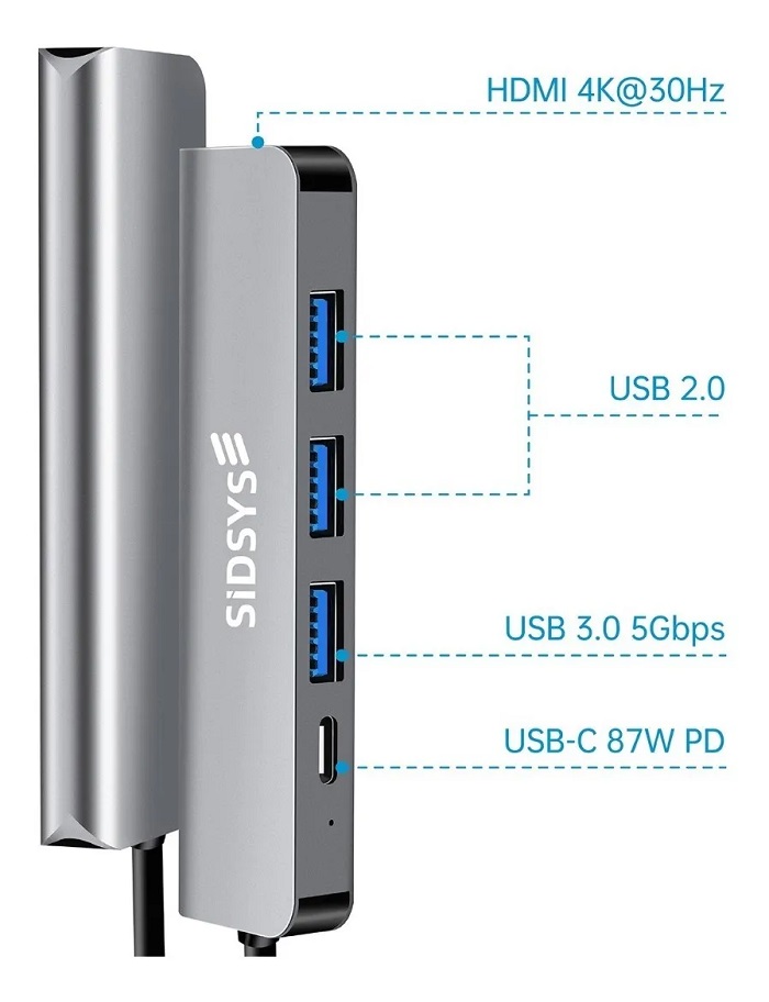 5 En 1 Usb Hub Adaptador Pd 3.0 Tipo C Hdmi 4k 5gbps