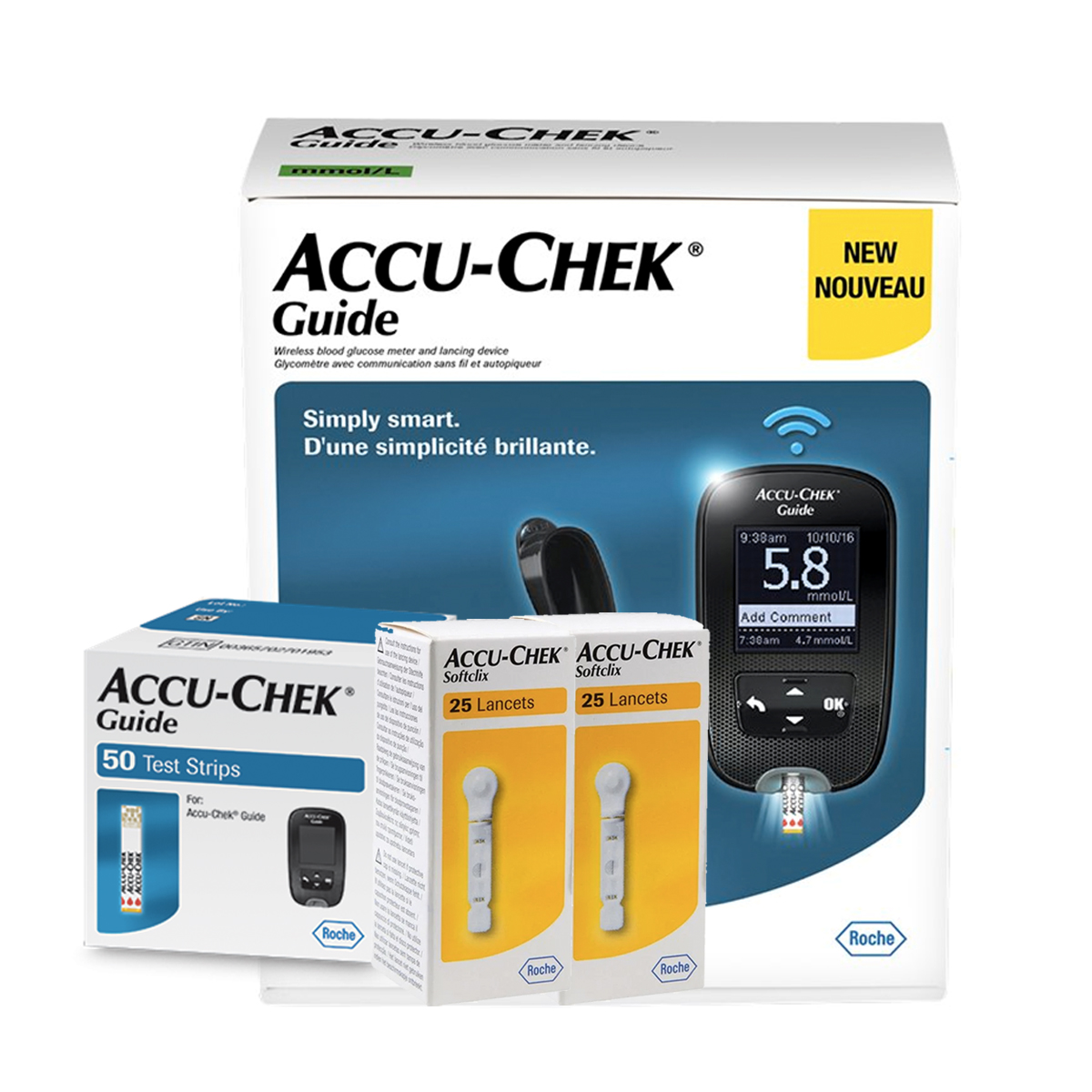 Accu-chek Glucómetro Guide Con 50 Tiras Y 50 Lancetas