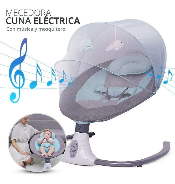 Columpio Mecedora Eléctrica Con Mosquitero Cuna Moisés Bebé Azul