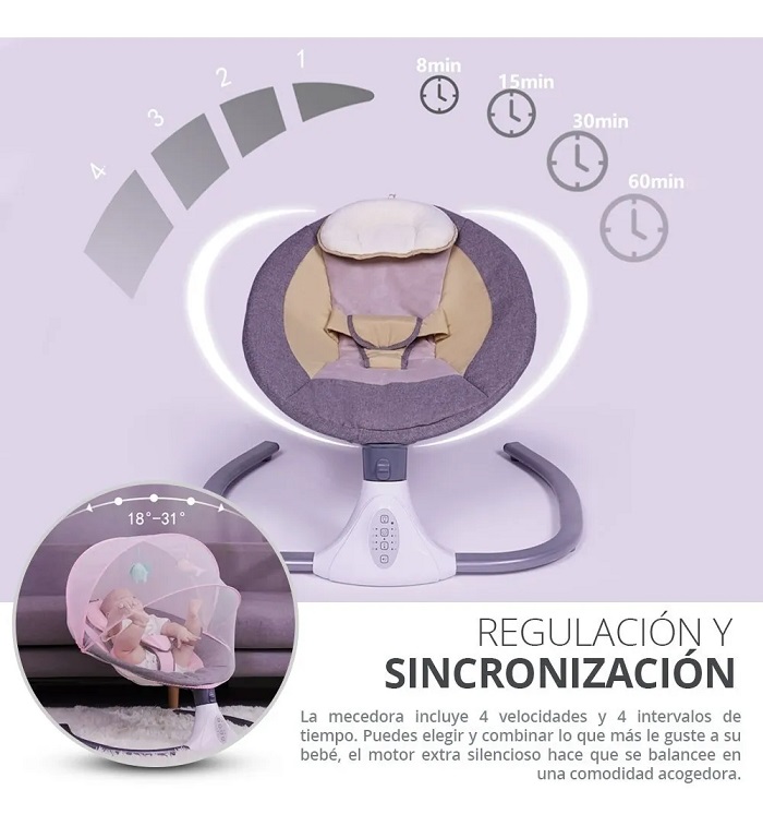 Columpio Mecedora Eléctrica Con Mosquitero Cuna Moisés Bebé Azul