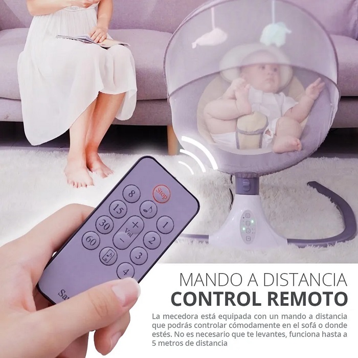 Columpio Mecedora Eléctrica Con Mosquitero Cuna Moisés Bebé Azul