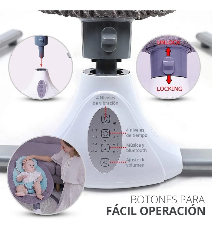 Columpio Mecedora Eléctrica Con Mosquitero Cuna Moisés Bebé Azul