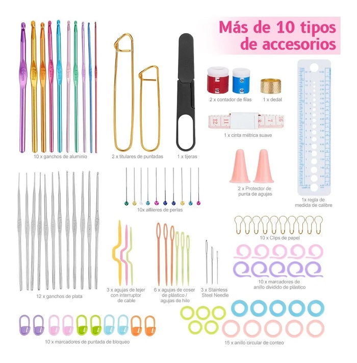 Kit De Ganchos Y Accesorios Para Tejer Al Crochet 84 Pzas