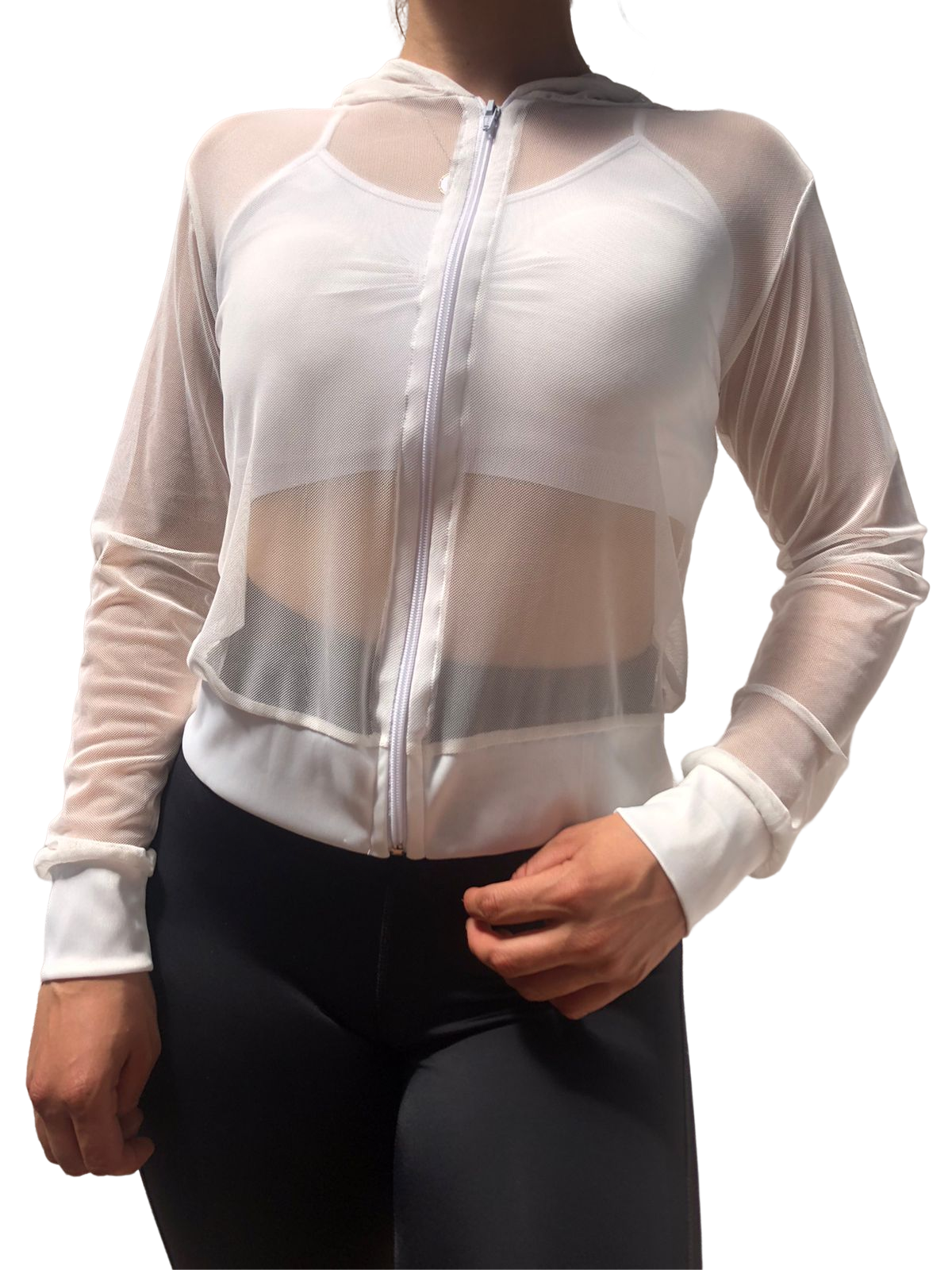 Blusa Chamarra Transparencia Manga Larga Cierre Malla Mesh