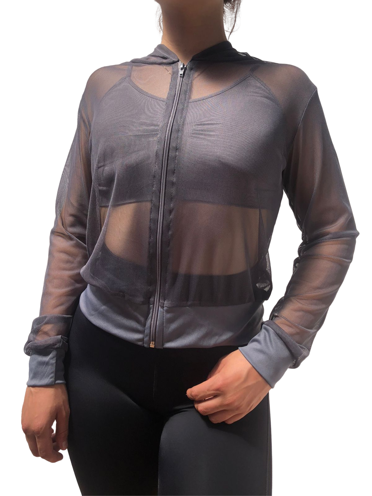 Blusa Chamarra Transparencia Manga Larga Cierre Malla Mesh