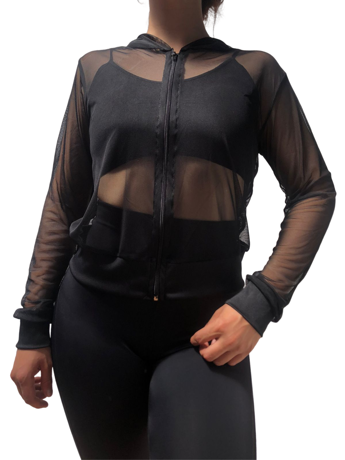 Blusa Chamarra Transparencia Manga Larga Cierre Malla Mesh