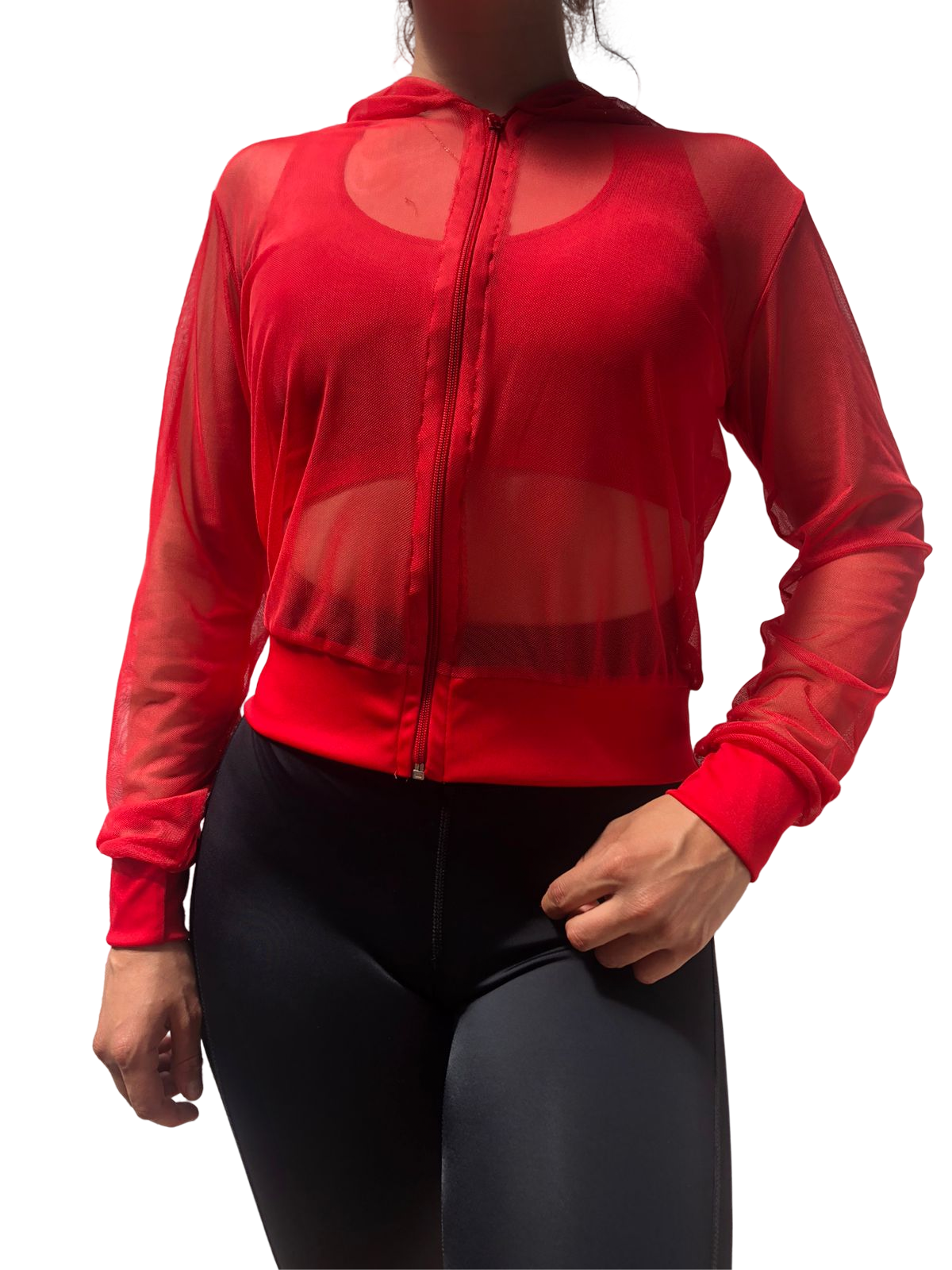 Blusa Chamarra Transparencia Manga Larga Cierre Malla Mesh