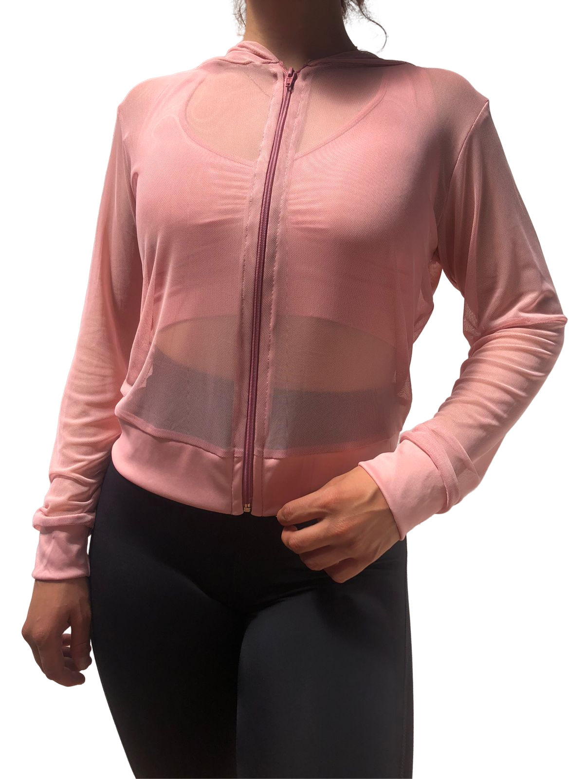 Blusa Chamarra Transparencia Manga Larga Cierre Malla Mesh