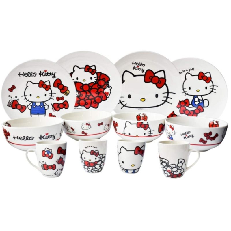 Fun Kids Sanrio 2415-3490 Juego Vajilla De Porcelana Hello Kitty Colección 12 Piezas Porcelana blanca