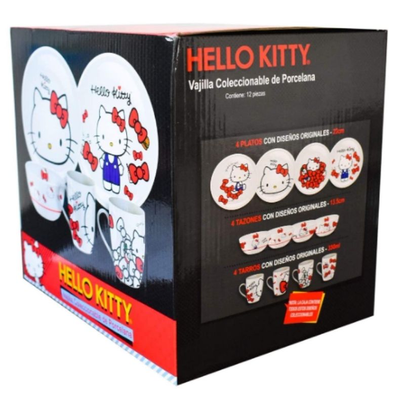 Fun Kids Sanrio 2415-3490 Juego Vajilla De Porcelana Hello Kitty Colección 12 Piezas Porcelana blanca