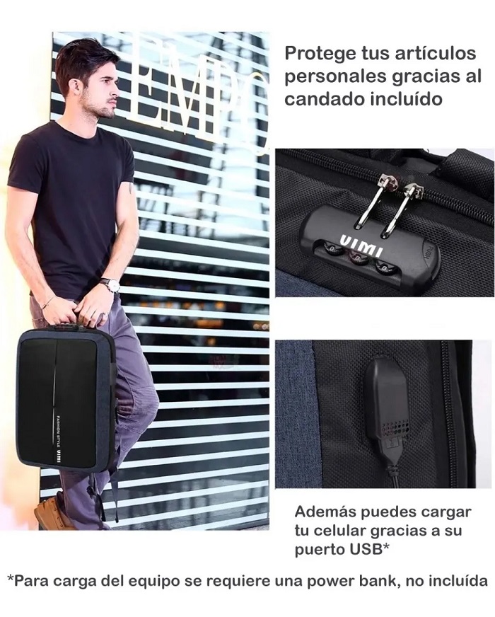 Mochila Backpack Antirrobo Impermeable C/ Candado Puerto Usb Negro