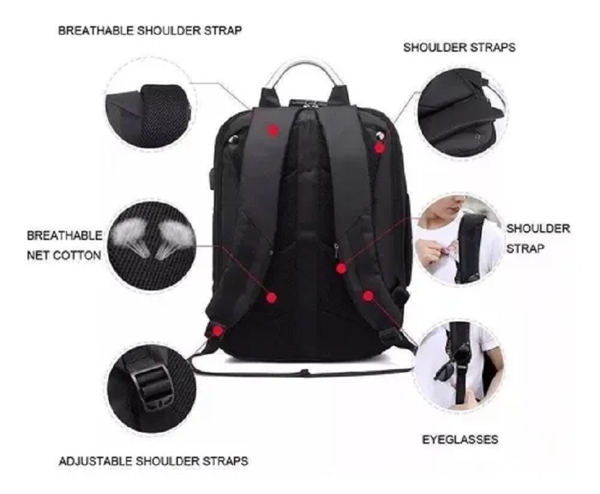 Mochila Backpack Antirrobo Impermeable C/ Candado Puerto Usb Negro