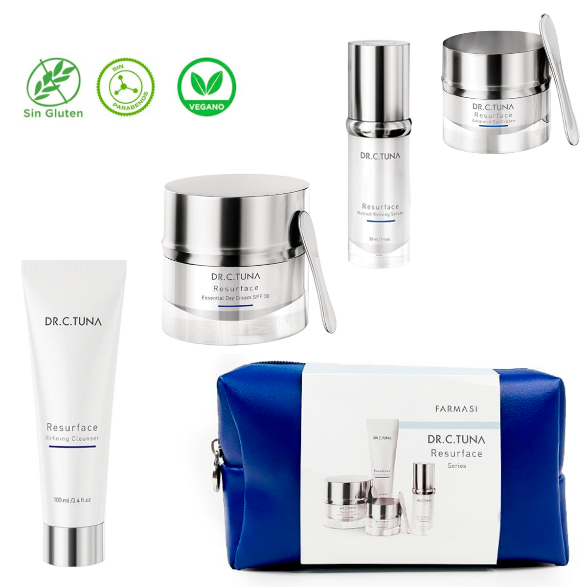 Set Farmasi Dr. C. Tuna Resurface rellena las Líneas Finas y las Arrugas con Cosmetiquera