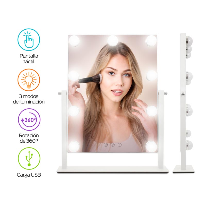 Espejo con Luz LED para Maquillaje Extra Grande tipo Hollywood Redlemon