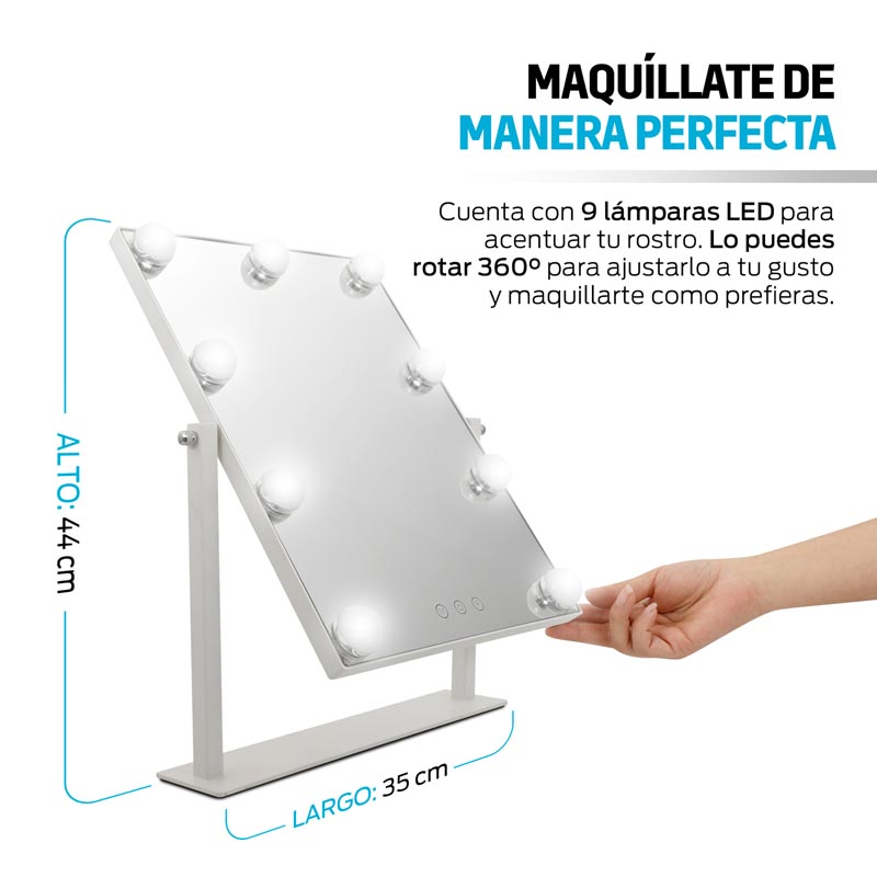 Espejo con Luz LED para Maquillaje Extra Grande tipo Hollywood Redlemon