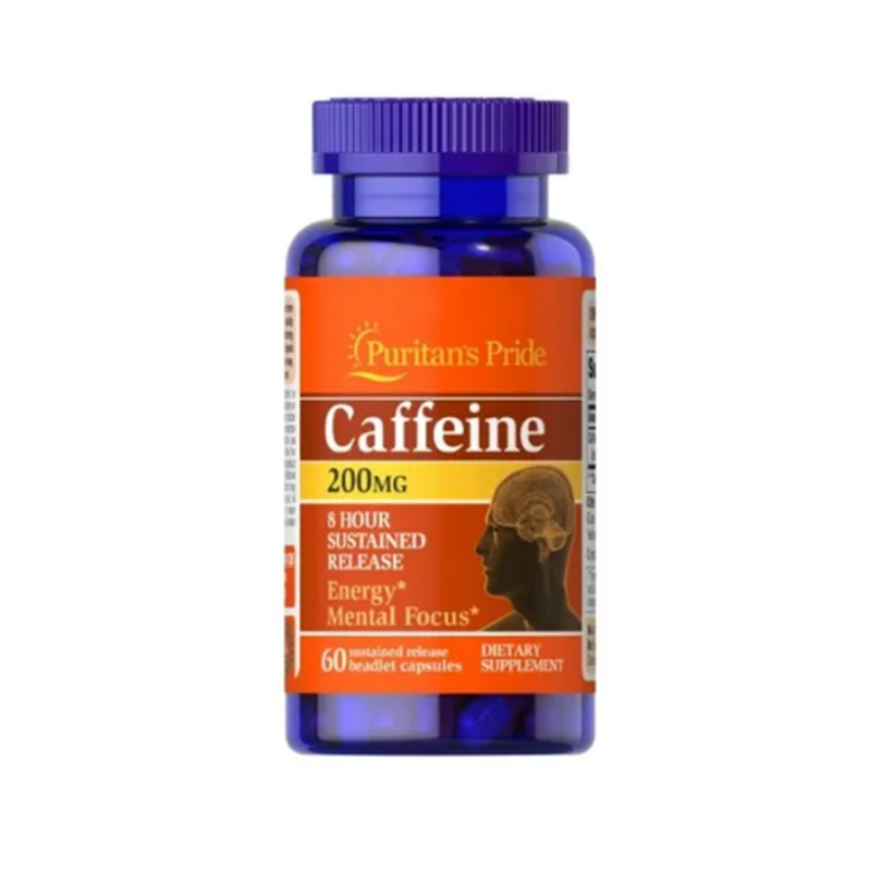 Cafeina 200 Mg 60cap Sport Caffeine Liberación Stay Awake 8h Puritan's Pride