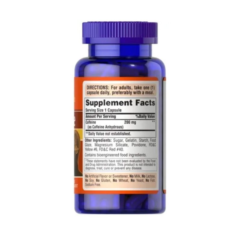 Cafeina 200 Mg 60cap Sport Caffeine Liberación Stay Awake 8h Puritan's Pride