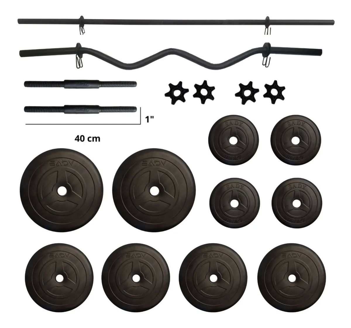 Kit Maestro(a) Barra Z + Barra Recta + Mancuernas +10 Discos - Sady Sport
