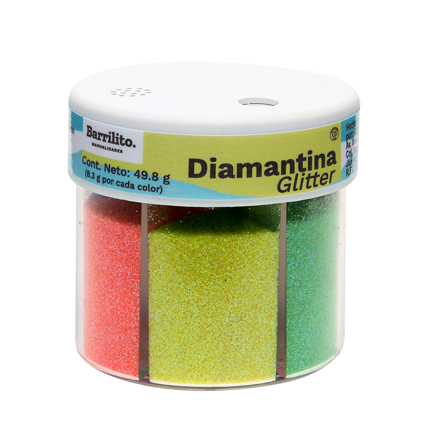 Diamantina Barrilito Bote Aplicador C/6 Colores Neón
