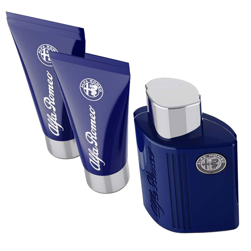 SET DE REGALO PARA CABALLERO ALFA ROMEO BLUE - PERFUME 125 ML + GEL DE BAÑO 100 ML + HIDRATANTE PARA DESPUÉS DE AFEITAR 100 ML