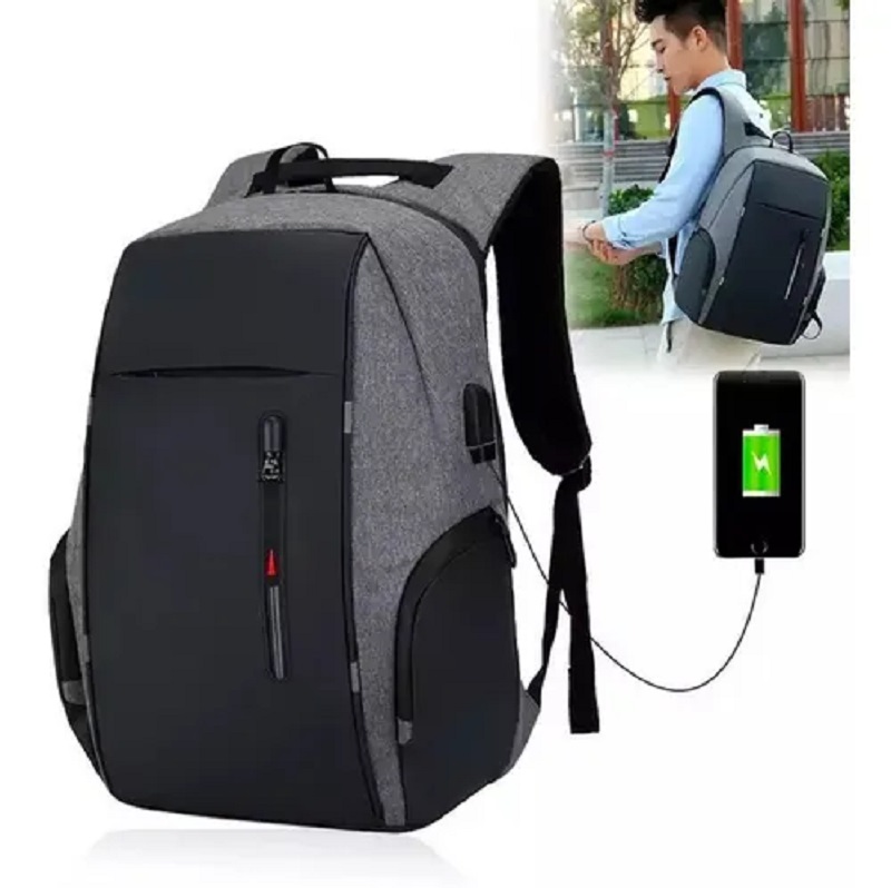 Mochila De Gran Capacidad Con Cargador Usb Gris