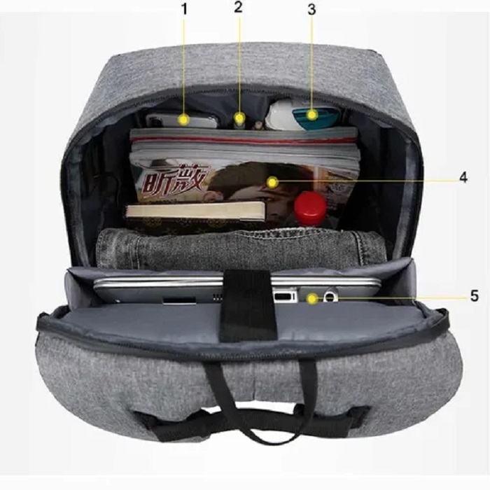 Mochila De Gran Capacidad Con Cargador Usb Gris