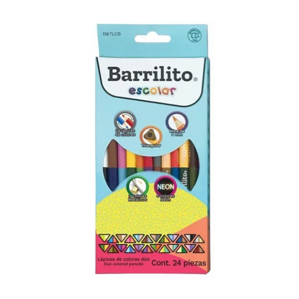 Colores Dúo Triangulares 24 Piezas, 48 Colores Barrilito 