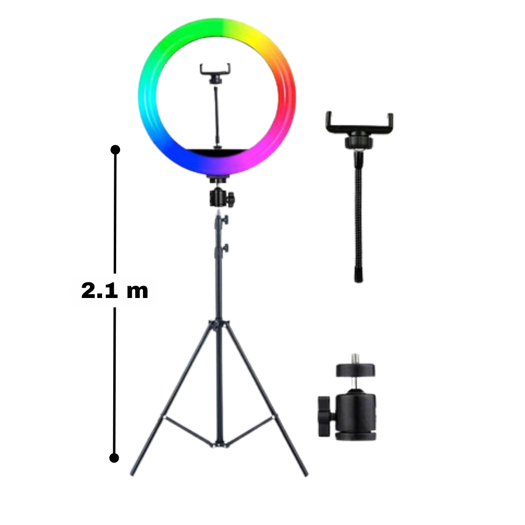 Aro de luz Led 12” RGB Multicolor con Control Remoto y tripie