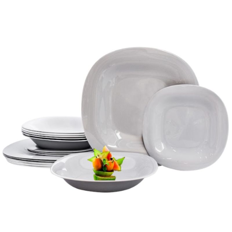 Luminarc  307-5573/5574E Vajilla Moderna Cuadrada Gris Vidrio Opal 18pzas 6 Personas