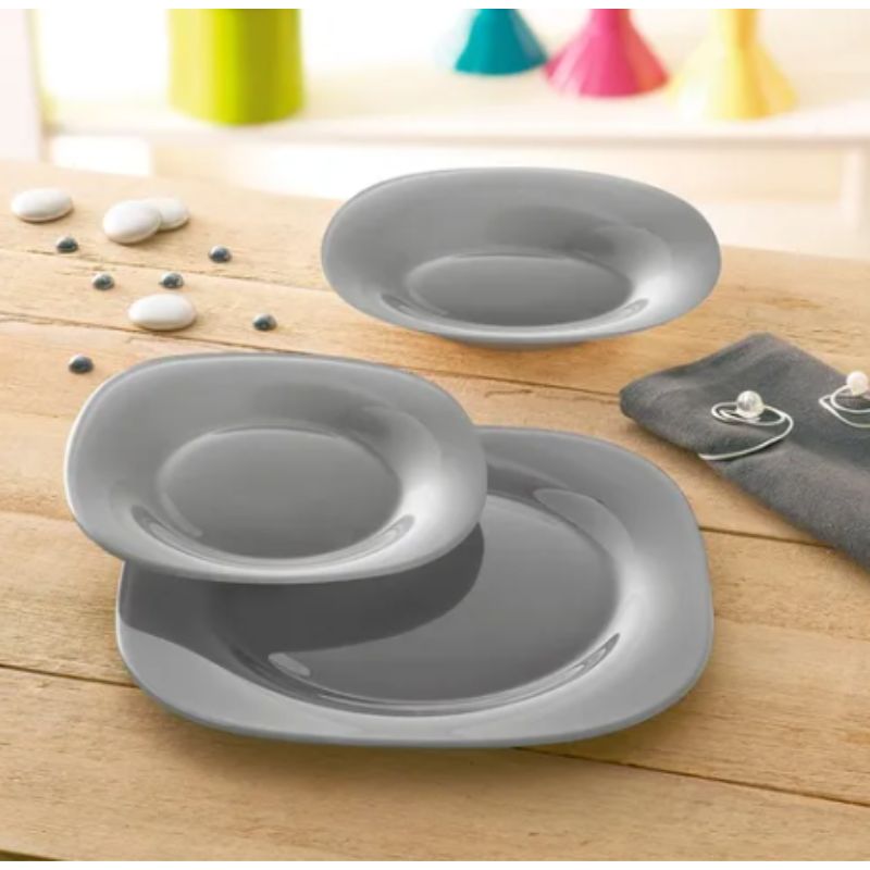 Luminarc  307-5573/5574E Vajilla Moderna Cuadrada Gris Vidrio Opal 18pzas 6 Personas