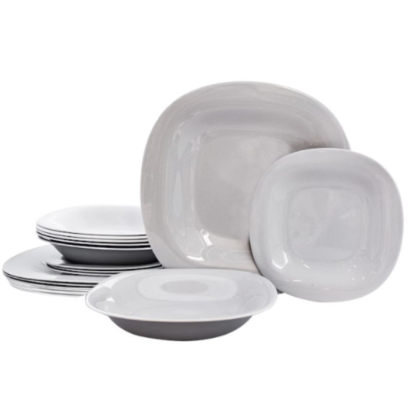 Luminarc  307-5573/5574E Vajilla Moderna Cuadrada Gris Vidrio Opal 18pzas 6 Personas