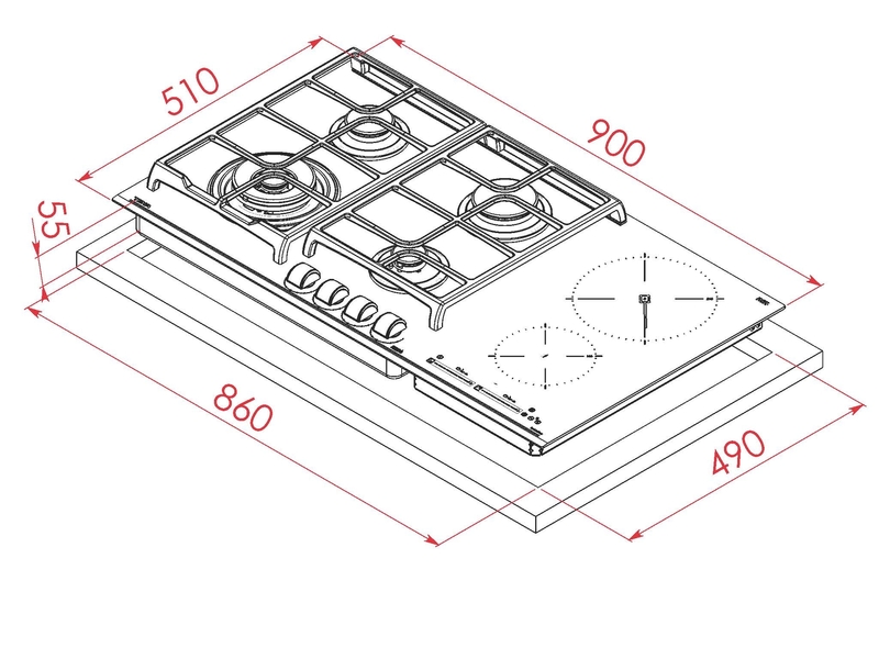 Parrilla Gas e Inducción Teka JZC 96342 BBB BK 90 Cm Vitrocerámica