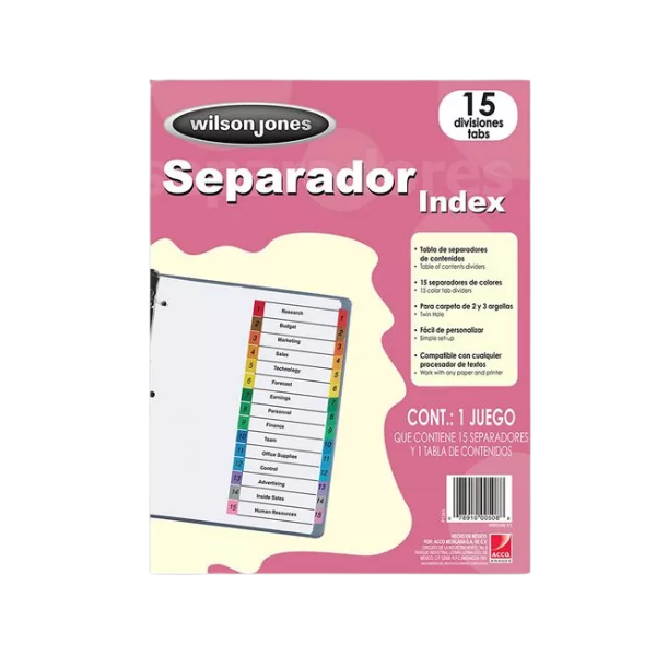 SEPARADOR NUMERADO WILSON JONES COLOR 15 DIVISIONES
