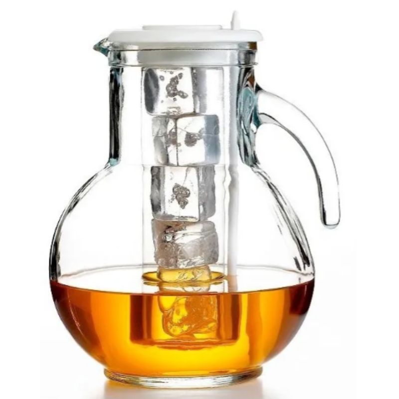 Bormioli Rocco 1522-1503 Jarra para Agua con Enfriador Kufra de Vidrio de 2 Litros con Tapa Blanco