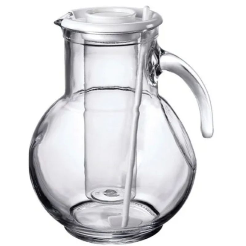 Bormioli Rocco 1522-1503 Jarra para Agua con Enfriador Kufra de Vidrio de 2 Litros con Tapa Blanco
