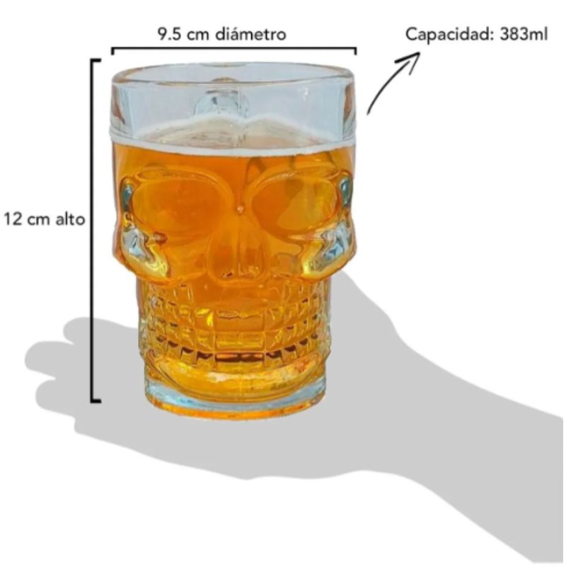 Top Choice 1694-22 Tarro Vaso Cervecero de Vidrio Calavera Calaca para Cerveza 383 ml