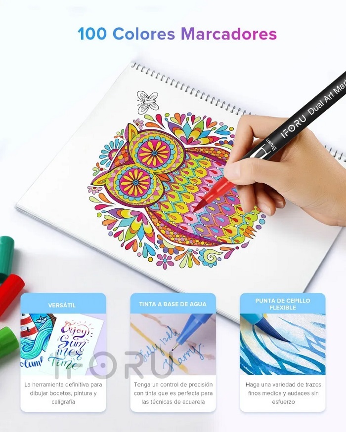 Plumones De Punta Tipo Pincel Doble Punta