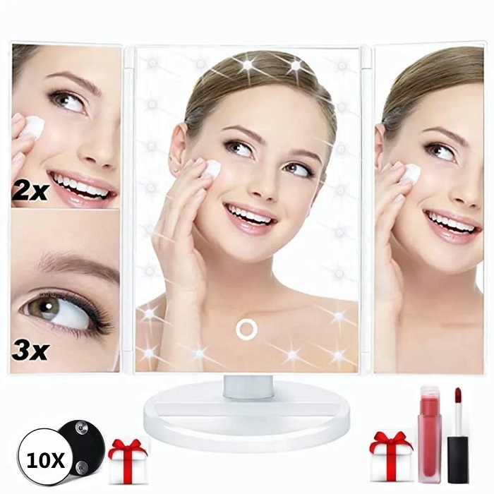 Espejo Maquillaje Tríptico Luz Aumento 10x/3x/2x